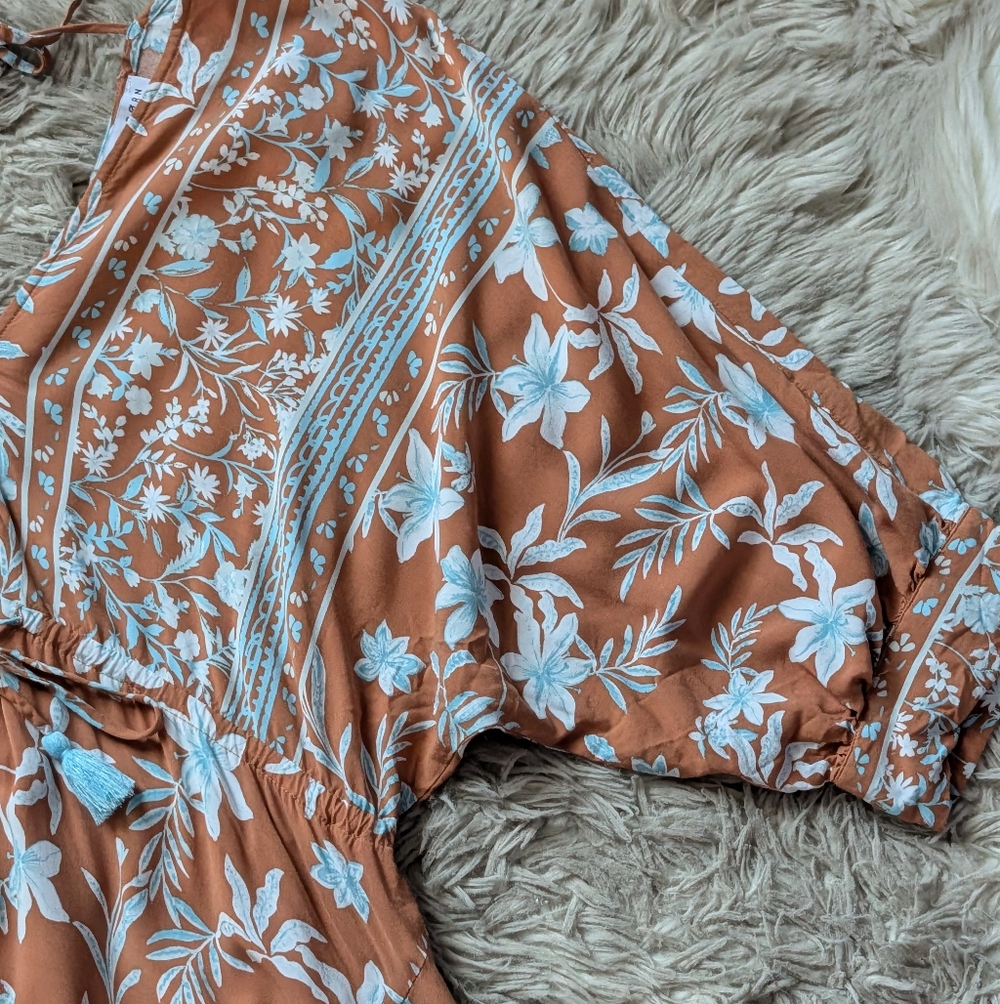 EUC Baltic Born Adria Mini Dress in Camel and Blue - Picture 8 of 16